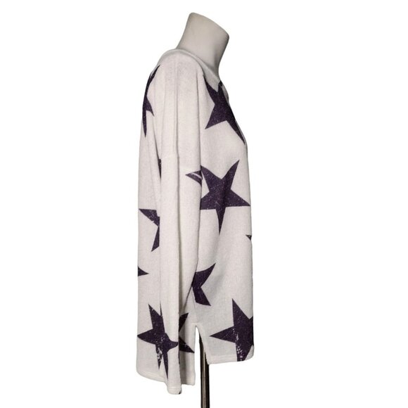 Altar'd State Burnout Star Sweater Size S White Purple Boxy Hi Lo Hem USA READ - Picture 2 of 6